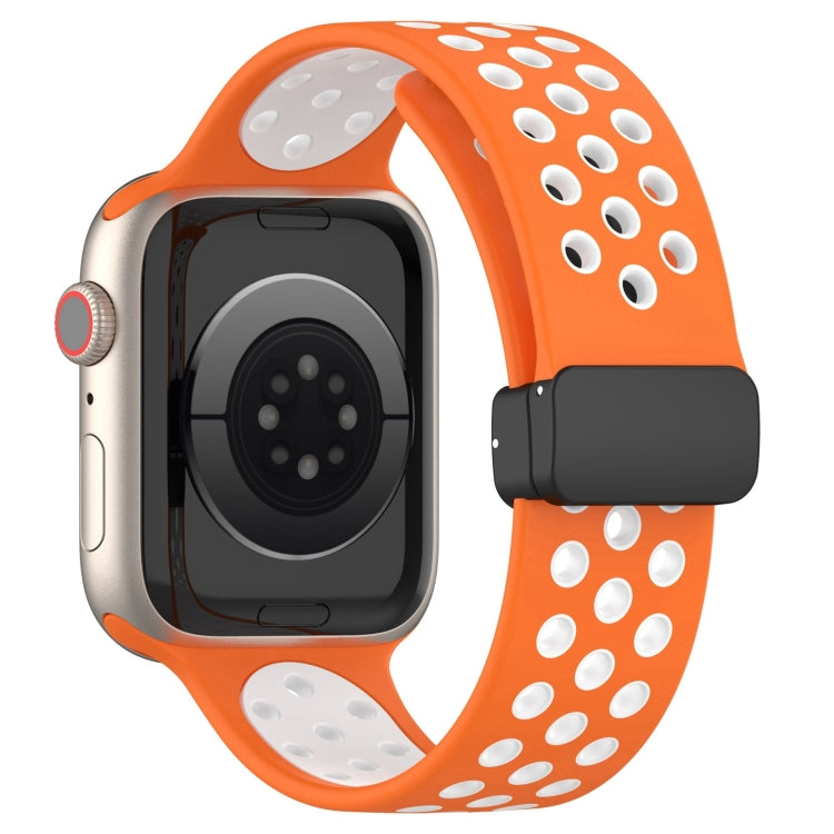 For Apple Watch Series 9 45mm Magnetic Buckle Silicone Watch Band(Orange White) - Watch Bands by PMC TechLife | Online Shopping South Africa | PMC TechLife