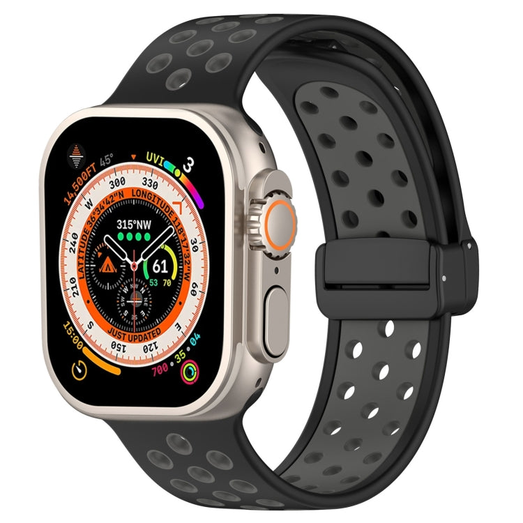 For Apple Watch Series 9 45mm Magnetic Buckle Silicone Watch Band(Black Grey) - Watch Bands by PMC TechLife | Online Shopping South Africa | PMC TechLife