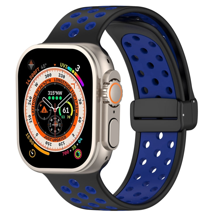 For Apple Watch Series 9 45mm Magnetic Buckle Silicone Watch Band(Black Blue) - Watch Bands by PMC TechLife | Online Shopping South Africa | PMC TechLife