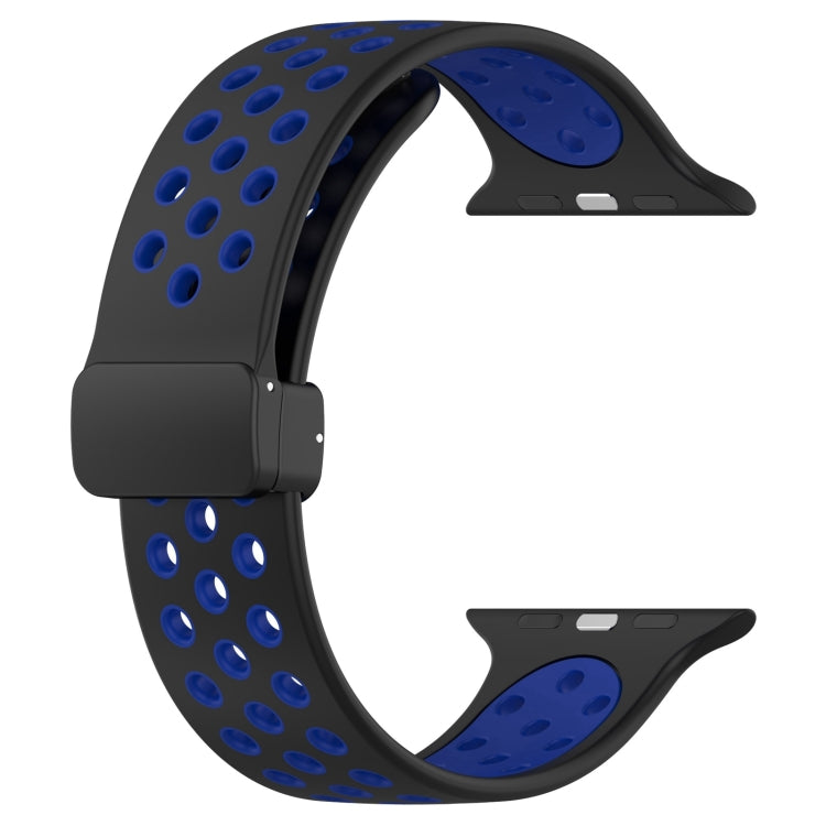 For Apple Watch Series 9 45mm Magnetic Buckle Silicone Watch Band(Black Blue) - Watch Bands by PMC TechLife | Online Shopping South Africa | PMC TechLife