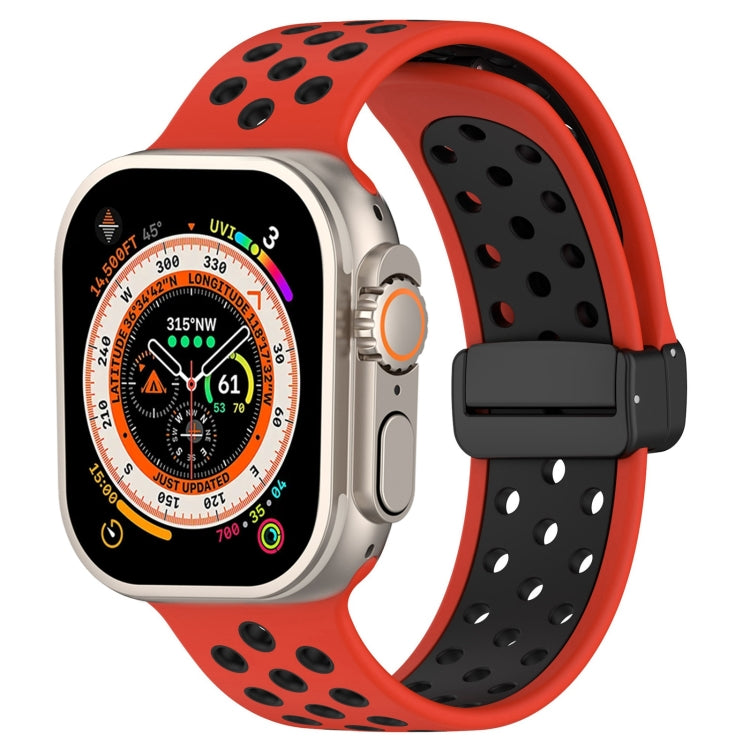 For Apple Watch Series 9 45mm Magnetic Buckle Silicone Watch Band(Red Black) - Watch Bands by PMC TechLife | Online Shopping South Africa | PMC TechLife