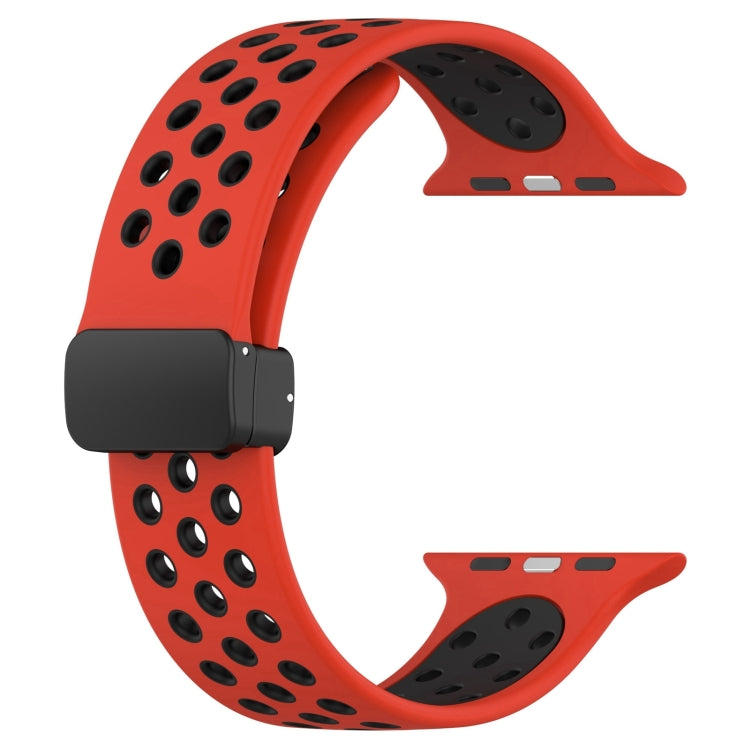 For Apple Watch Series 9 45mm Magnetic Buckle Silicone Watch Band(Red Black) - Watch Bands by PMC TechLife | Online Shopping South Africa | PMC TechLife