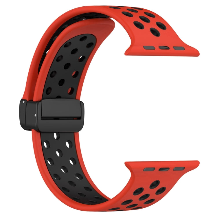 For Apple Watch Series 9 45mm Magnetic Buckle Silicone Watch Band(Red Black) - Watch Bands by PMC TechLife | Online Shopping South Africa | PMC TechLife