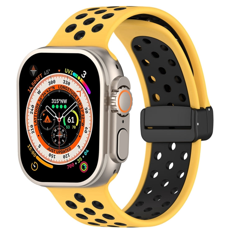 For Apple Watch Series 9 45mm Magnetic Buckle Silicone Watch Band(Yellow Black) - Watch Bands by PMC TechLife | Online Shopping South Africa | PMC TechLife
