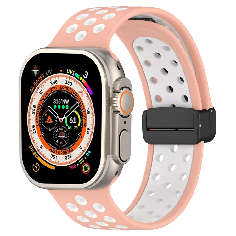 For Apple Watch Series 9 41mm Magnetic Buckle Silicone Watch Band(Pink White) - Watch Bands by PMC TechLife | Online Shopping South Africa | PMC TechLife