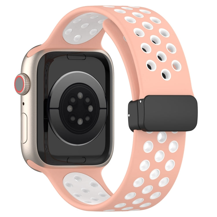 For Apple Watch Series 9 41mm Magnetic Buckle Silicone Watch Band(Pink White) - Watch Bands by PMC TechLife | Online Shopping South Africa | PMC TechLife
