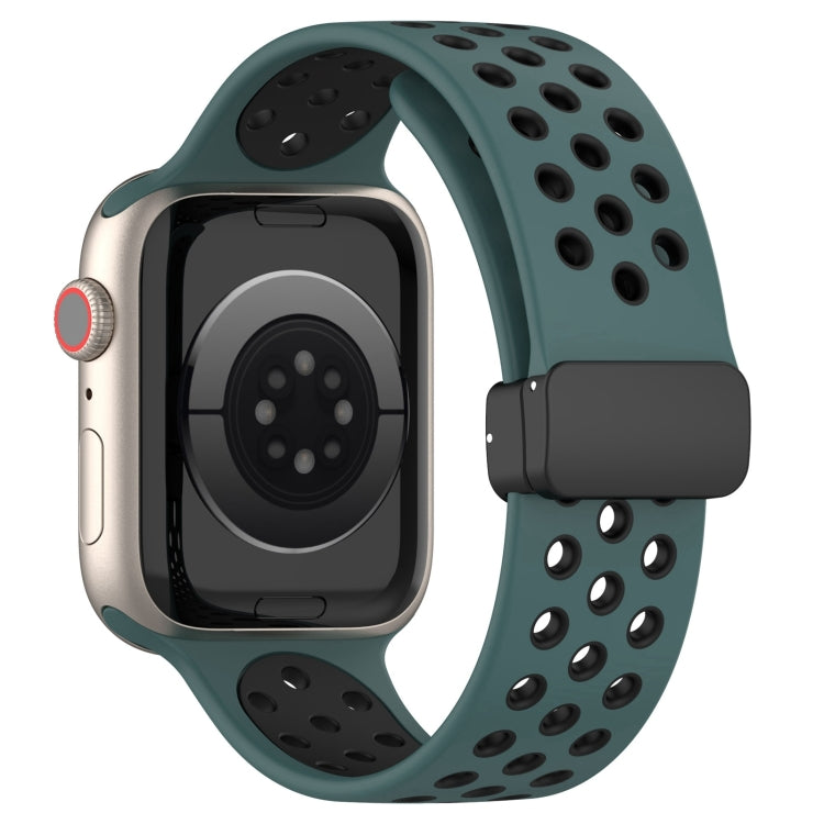 For Apple Watch Series 9 41mm Magnetic Buckle Silicone Watch Band(Olive Black) - Watch Bands by PMC TechLife | Online Shopping South Africa | PMC TechLife