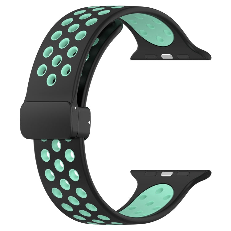 For Apple Watch Series 9 41mm Magnetic Buckle Silicone Watch Band(Black Cyan) - Watch Bands by PMC TechLife | Online Shopping South Africa | PMC TechLife