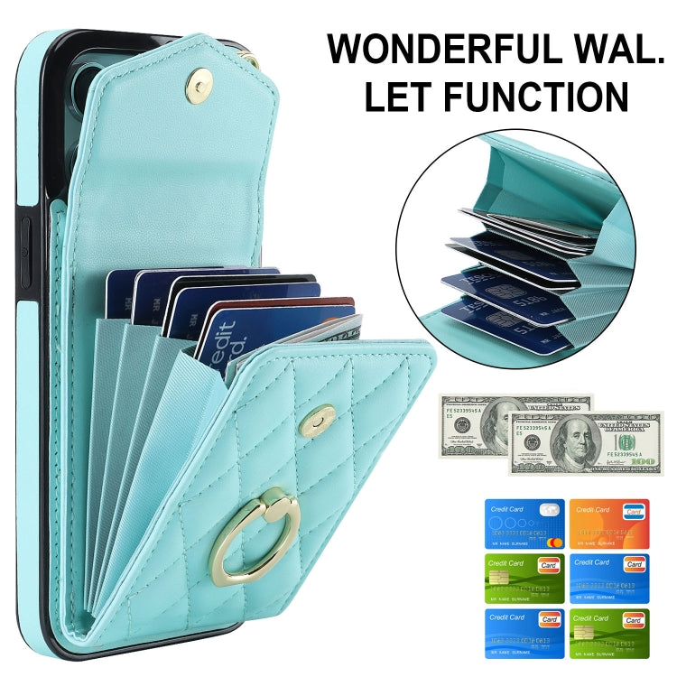 For iPhone 15 Pro Max Rhombic Texture Card Bag Phone Case with Long Lanyard(Mint Green) - free shipping - PMC TechLife - Order now!