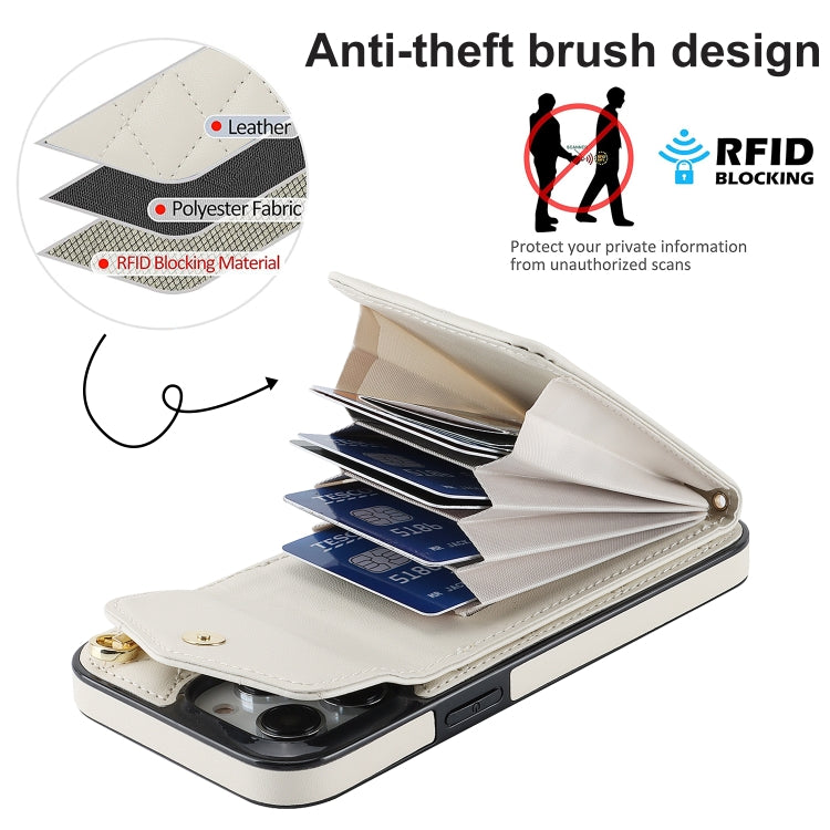 For iPhone 15 Rhombic Texture Card Bag Phone Case with Long Lanyard(White) - iPhone 15 Cases by PMC TechLife | Online Shopping South Africa | PMC TechLife | Buy Now Pay Later Mobicred
