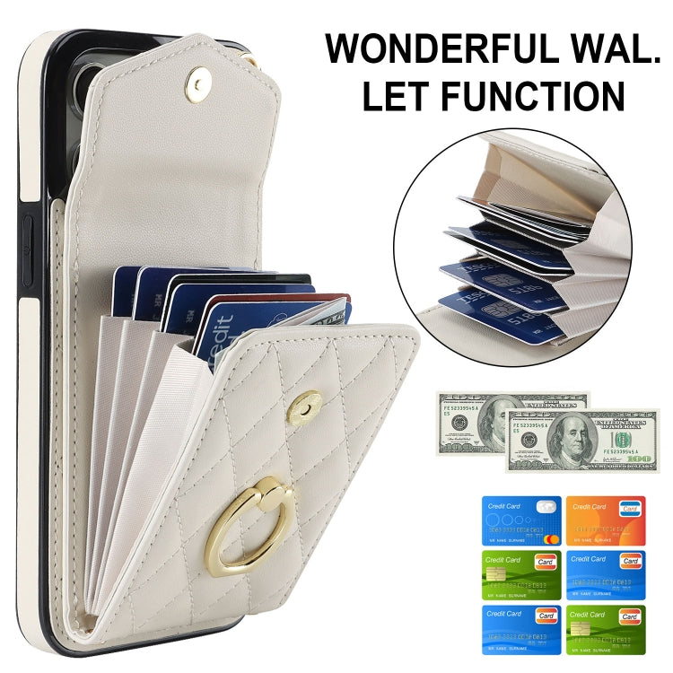 For iPhone 15 Rhombic Texture Card Bag Phone Case with Long Lanyard(White) - iPhone 15 Cases by PMC TechLife | Online Shopping South Africa | PMC TechLife | Buy Now Pay Later Mobicred
