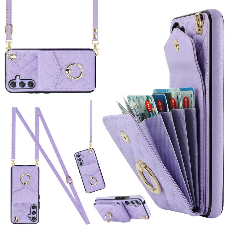 For Samsung Galaxy A54 5G Rhombic Texture Card Bag Phone Case with Long Lanyard(Light Purple) - free shipping - PMC TechLife - Order now!