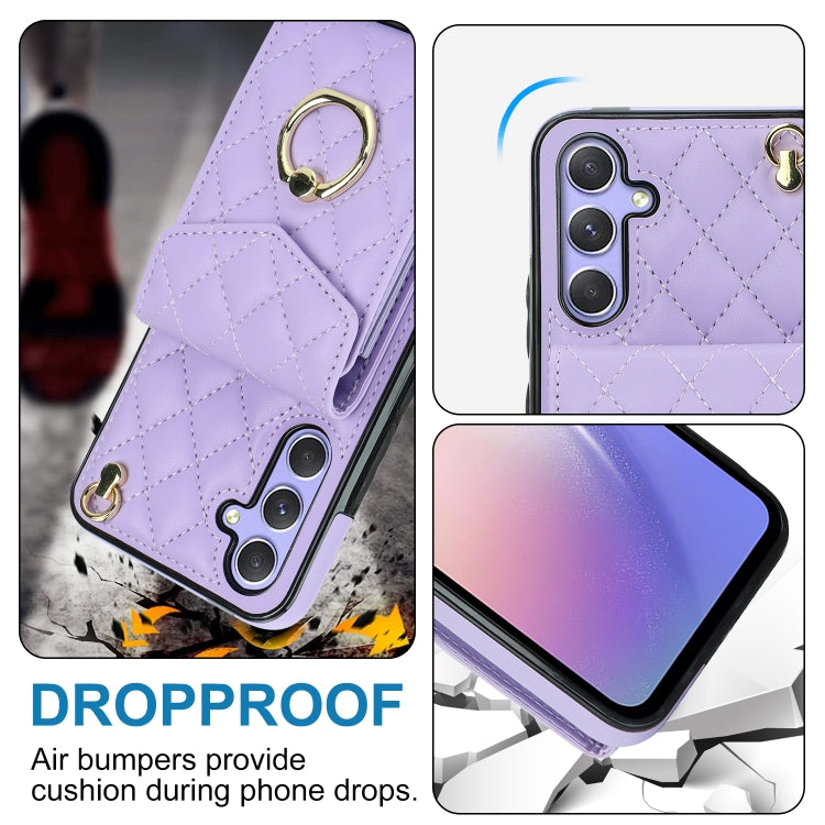 For Samsung Galaxy A54 5G Rhombic Texture Card Bag Phone Case with Long Lanyard(Light Purple) - free shipping - PMC TechLife - Order now!