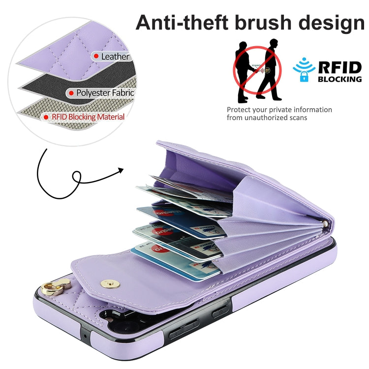 For Samsung Galaxy A54 5G Rhombic Texture Card Bag Phone Case with Long Lanyard(Light Purple) - free shipping - PMC TechLife - Order now!