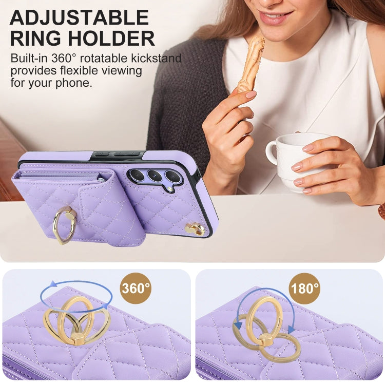 For Samsung Galaxy A54 5G Rhombic Texture Card Bag Phone Case with Long Lanyard(Light Purple) - free shipping - PMC TechLife - Order now!