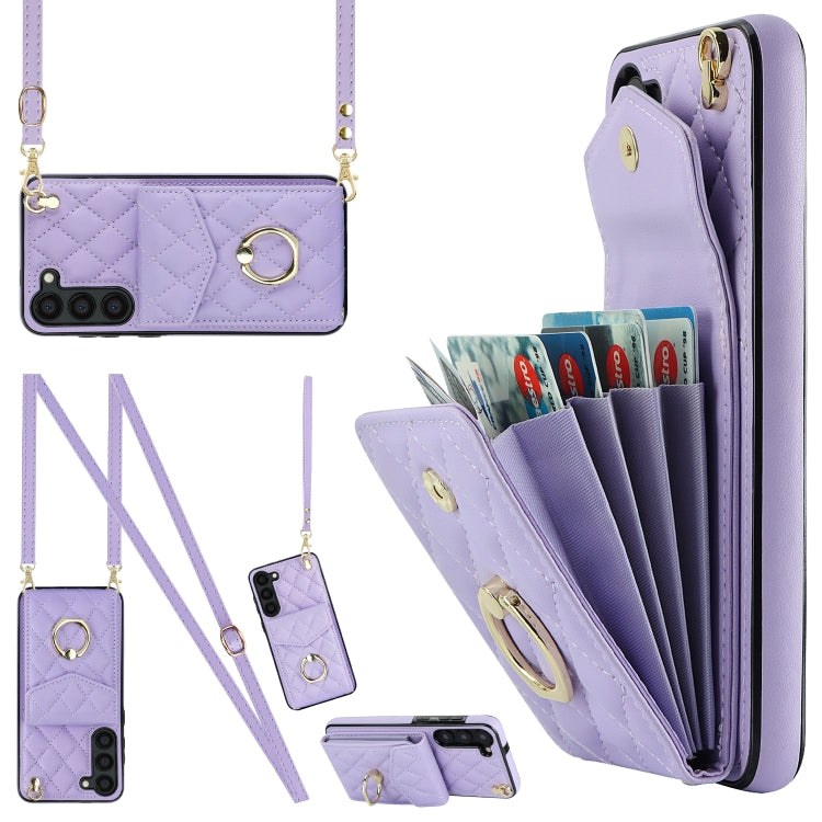 For Samsung Galaxy S23+ 5G Rhombic Texture Card Bag Phone Case with Long Lanyard(Light Purple) - free shipping - PMC TechLife - Order now!