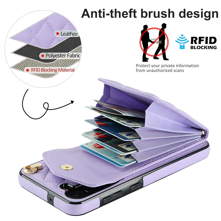 For Samsung Galaxy S23+ 5G Rhombic Texture Card Bag Phone Case with Long Lanyard(Light Purple) - free shipping - PMC TechLife - Order now!
