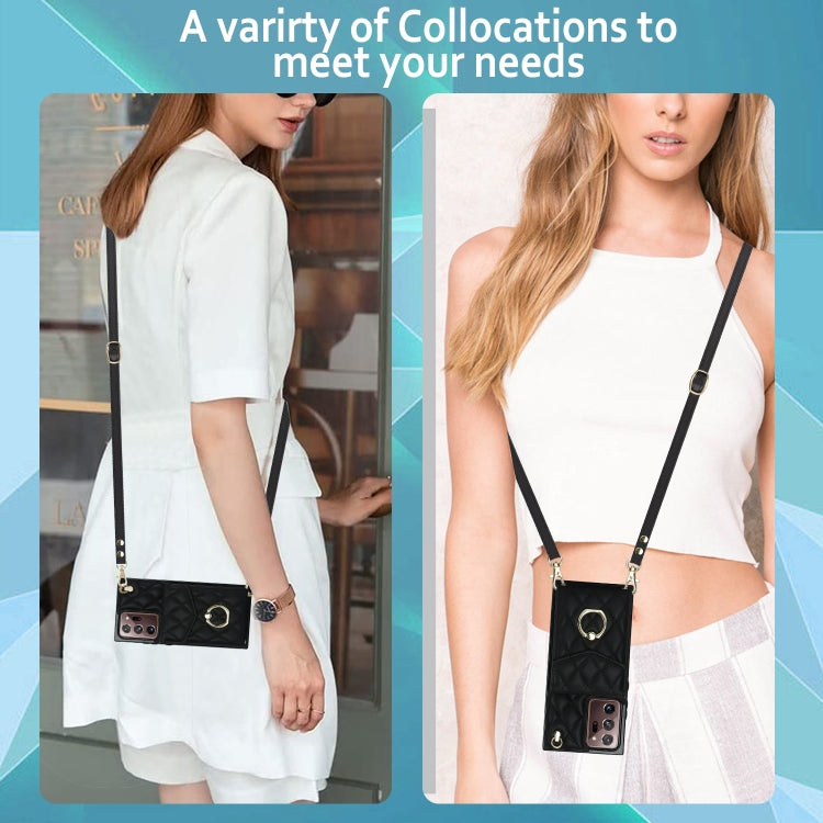 For Samsung Galaxy Note20 Ultra Rhombic Texture Card Bag Phone Case with Long Lanyard(Black) - free shipping - PMC TechLife - Order now!