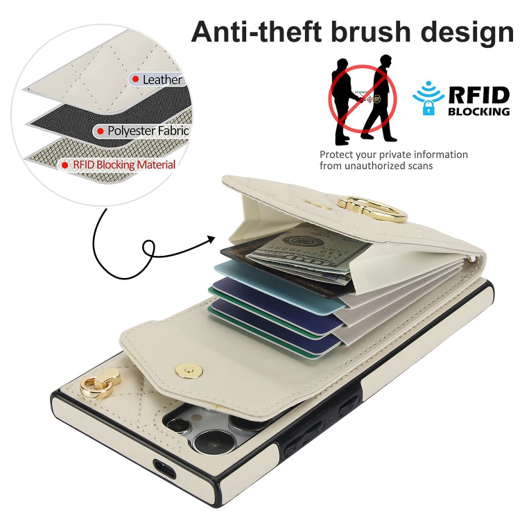 For Samsung Galaxy S24 Ultra 5G Rhombic Texture Card Bag Phone Case with Long Lanyard(White) - free shipping - PMC TechLife - Order now!