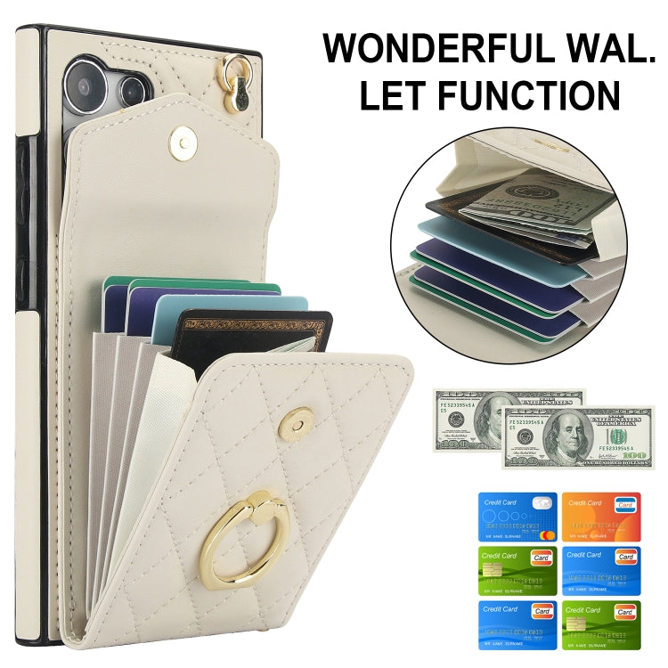 For Samsung Galaxy S24 Ultra 5G Rhombic Texture Card Bag Phone Case with Long Lanyard(White) - free shipping - PMC TechLife - Order now!
