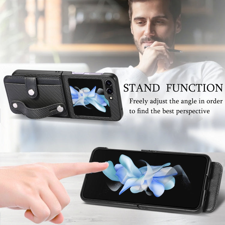 For Samsung Galaxy Z Flip5 Carbon Fiber Wristband Wallet Back Phone Case(Black) - free shipping - PMC TechLife - Order now!