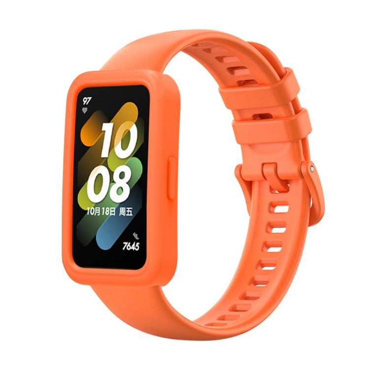 For Huawei Band 8 Silicone Protective Case + Silicone Watch Band Kit(Orange) - Watch Bands by PMC TechLife | Online Shopping South Africa | PMC TechLife