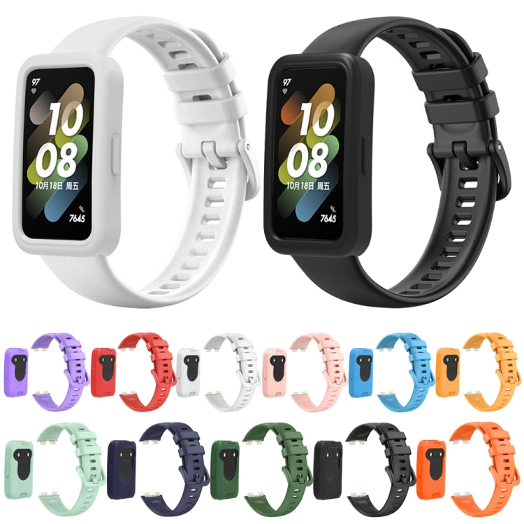 For Huawei Band 8 Silicone Protective Case + Silicone Watch Band Kit(White) - Watch Bands by PMC TechLife | Online Shopping South Africa | PMC TechLife