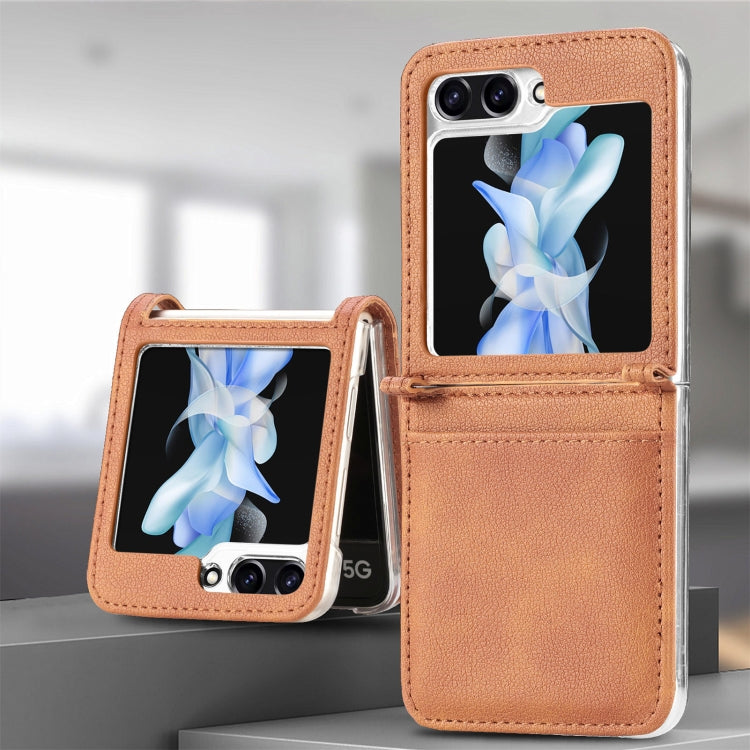 For Samsung Galaxy Z Flip5 Litchi Texture PU Card Fold Back Phone Case(Brown) - free shipping - PMC TechLife - Order now!