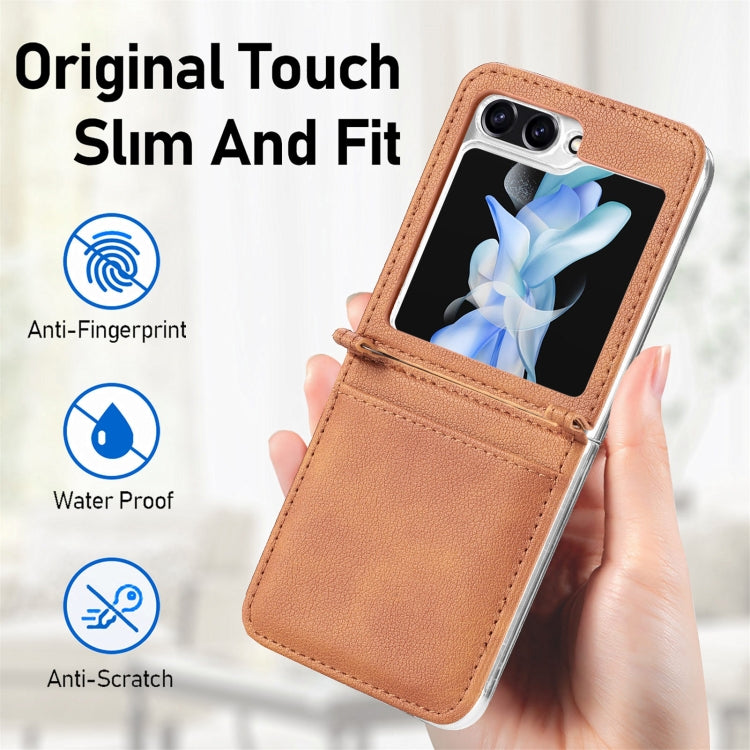 For Samsung Galaxy Z Flip5 Litchi Texture PU Card Fold Back Phone Case(Brown) - free shipping - PMC TechLife - Order now!