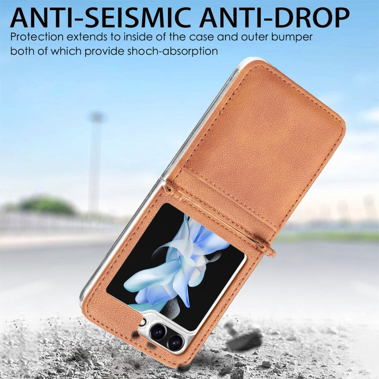 For Samsung Galaxy Z Flip5 Litchi Texture PU Card Fold Back Phone Case(Brown) - free shipping - PMC TechLife - Order now!