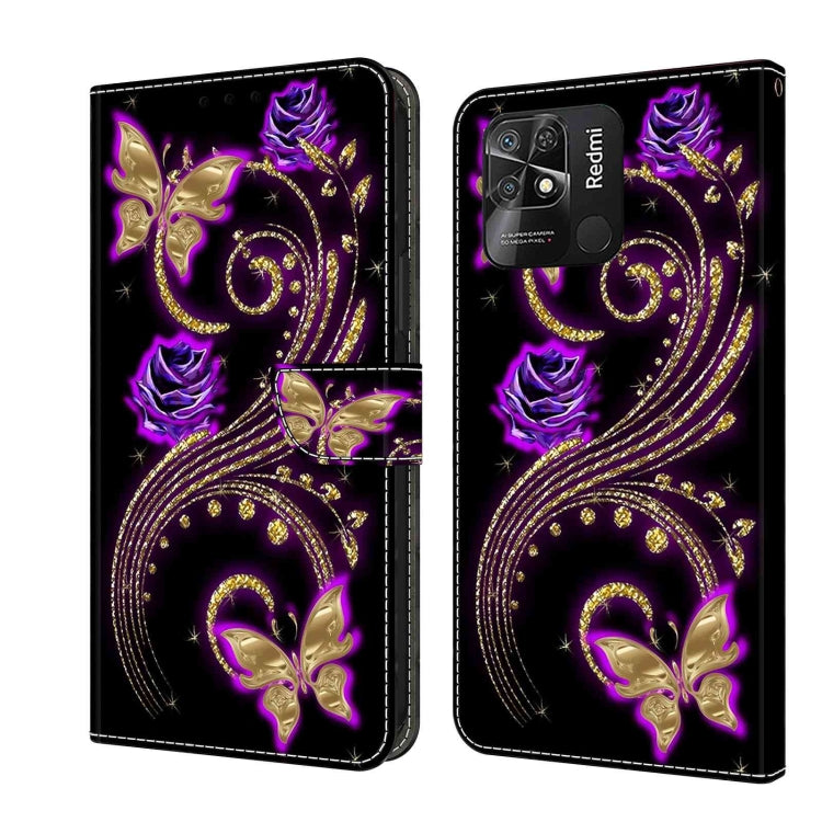For Xiaomi Redmi 10C Crystal 3D Shockproof Protective Leather Phone Case(Purple Flower Butterfly) - free shipping - PMC TechLife - Order now!