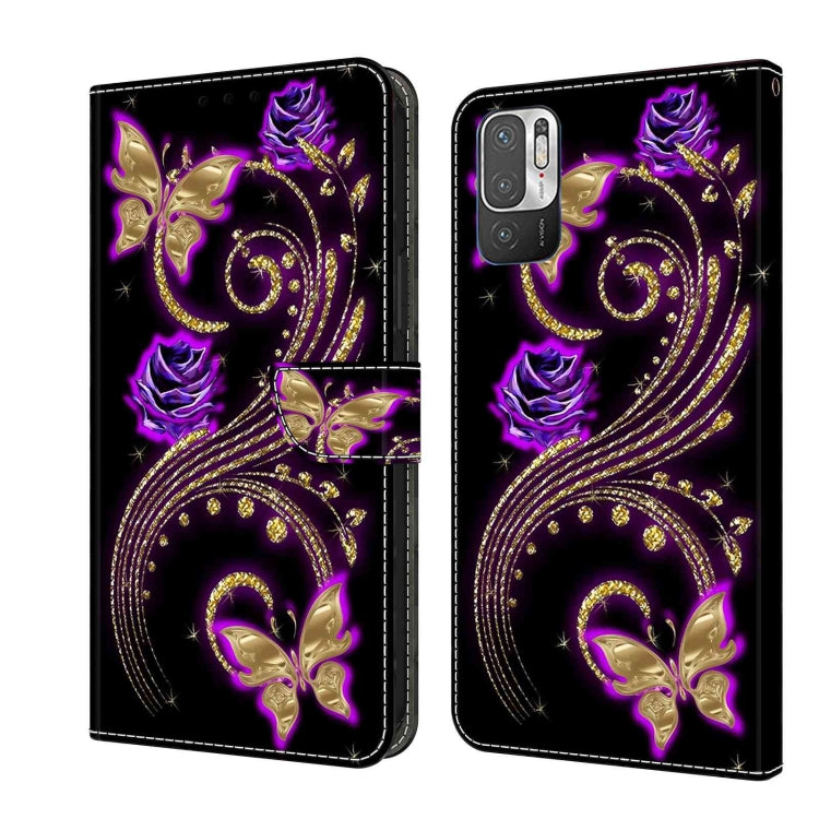 For Xiaomi Redmi Note 10 5G Crystal 3D Shockproof Protective Leather Phone Case(Purple Flower Butterfly) - free shipping - PMC TechLife - Order now!
