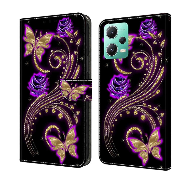 For Xiaomi Redmi Note 12 5G Global / Poco X5 Crystal 3D Shockproof Protective Leather Phone Case(Purple Flower Butterfly) - free shipping - PMC TechLife - Order now!