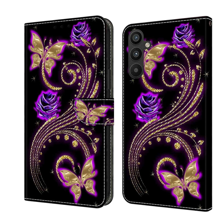 For Samsung Galaxy A34 5G Crystal 3D Shockproof Protective Leather Phone Case(Purple Flower Butterfly) - free shipping - PMC TechLife - Order now!