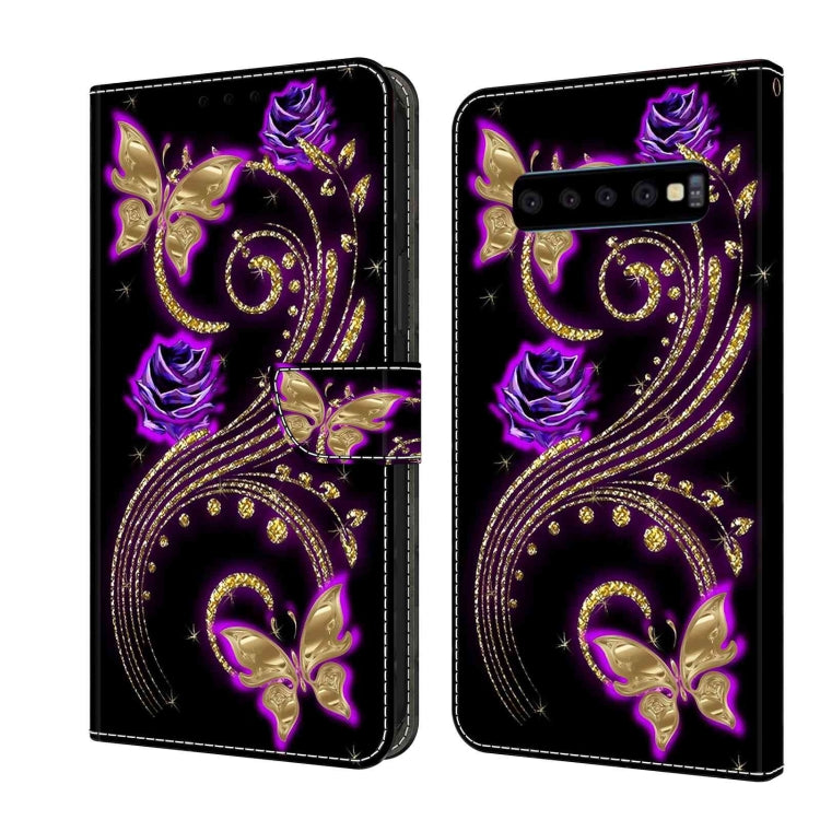 For Samsung Galaxy S10 Crystal 3D Shockproof Protective Leather Phone Case(Purple Flower Butterfly) - free shipping - PMC TechLife - Order now!