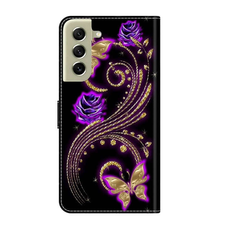 For Samsung Galaxy S21 FE 5G Crystal 3D Shockproof Protective Leather Phone Case(Purple Flower Butterfly) - free shipping - PMC TechLife - Order now!