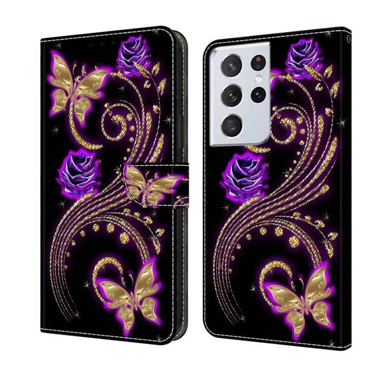 For Samsung Galaxy S21 Ultra Crystal 3D Shockproof Protective Leather Phone Case(Purple Flower Butterfly) - free shipping - PMC TechLife - Order now!