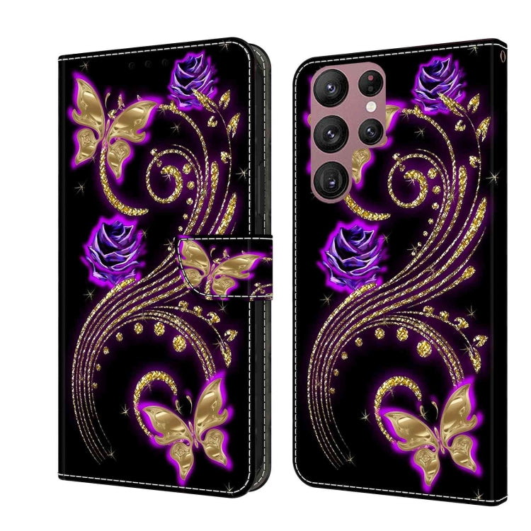 For Samsung Galaxy S22 Ultra Crystal 3D Shockproof Protective Leather Phone Case(Purple Flower Butterfly) - free shipping - PMC TechLife - Order now!