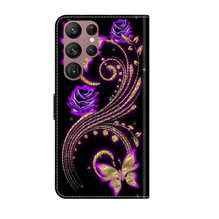 For Samsung Galaxy S22 Ultra Crystal 3D Shockproof Protective Leather Phone Case(Purple Flower Butterfly) - free shipping - PMC TechLife - Order now!