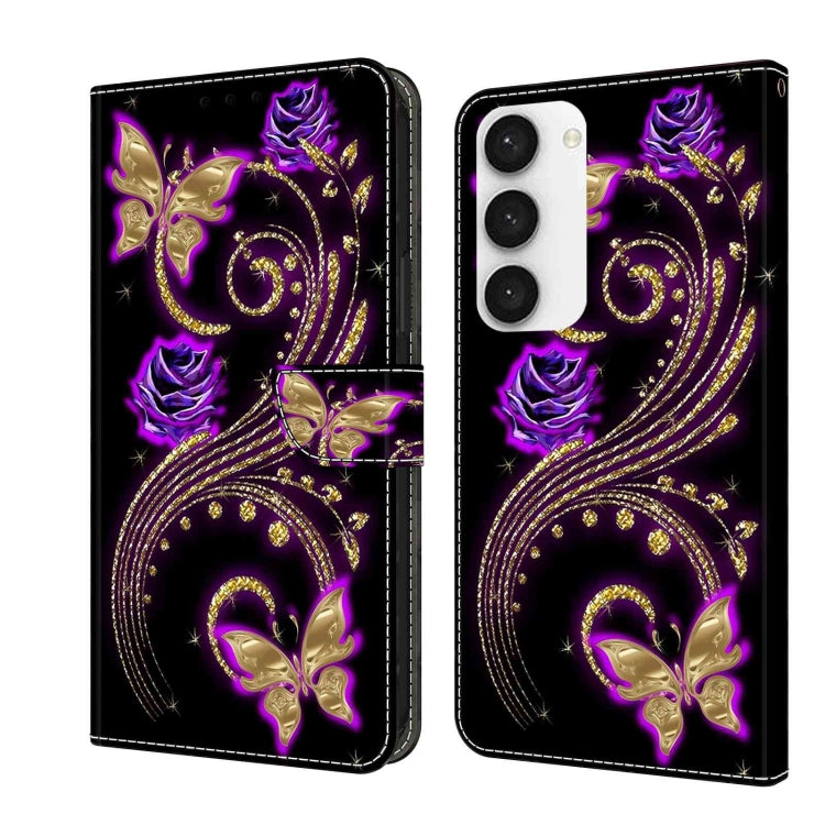 For Samsung Galaxy S23 Crystal 3D Shockproof Protective Leather Phone Case(Purple Flower Butterfly) - free shipping - PMC TechLife - Order now!