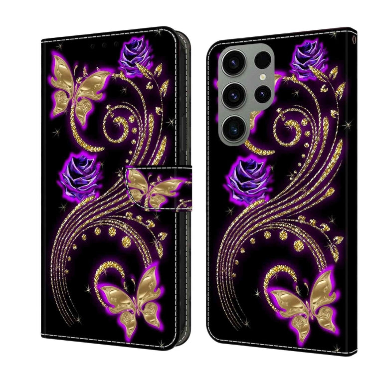 For Samsung Galaxy S23 Ultra Crystal 3D Shockproof Protective Leather Phone Case(Purple Flower Butterfly) - free shipping - PMC TechLife - Order now!