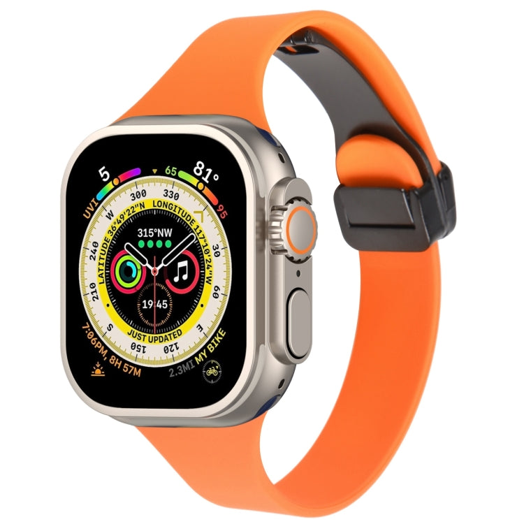 For Apple Watch Ultra 49mm Magnetic Buckle Slim Silicone Watch Band(Orange) - Watch Bands by PMC TechLife | Online Shopping South Africa | PMC TechLife