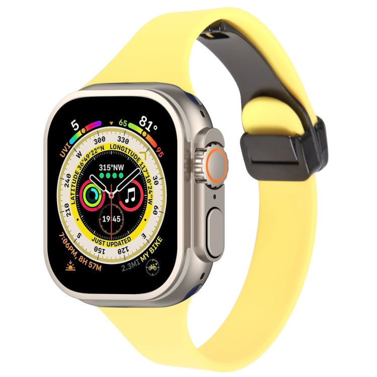 For Apple Watch Ultra 49mm Magnetic Buckle Slim Silicone Watch Band(Light Yellow) - Watch Bands by PMC TechLife | Online Shopping South Africa | PMC TechLife