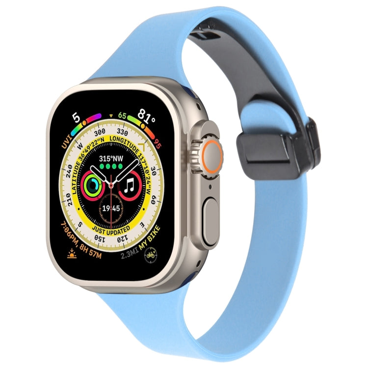 For Apple Watch Ultra 49mm Magnetic Buckle Slim Silicone Watch Band(Light Blue) - Watch Bands by PMC TechLife | Online Shopping South Africa | PMC TechLife