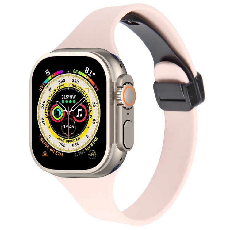 For Apple Watch Ultra 49mm Magnetic Buckle Slim Silicone Watch Band(Pink) - Watch Bands by PMC TechLife | Online Shopping South Africa | PMC TechLife