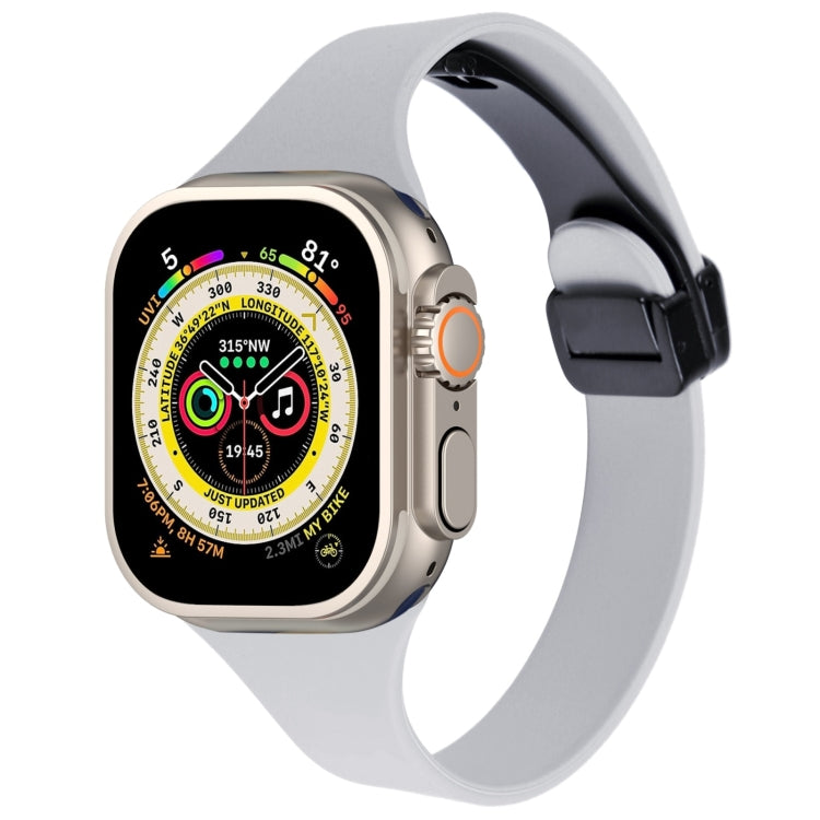 For Apple Watch Ultra 49mm Magnetic Buckle Slim Silicone Watch Band(Light Grey) - Watch Bands by PMC TechLife | Online Shopping South Africa | PMC TechLife