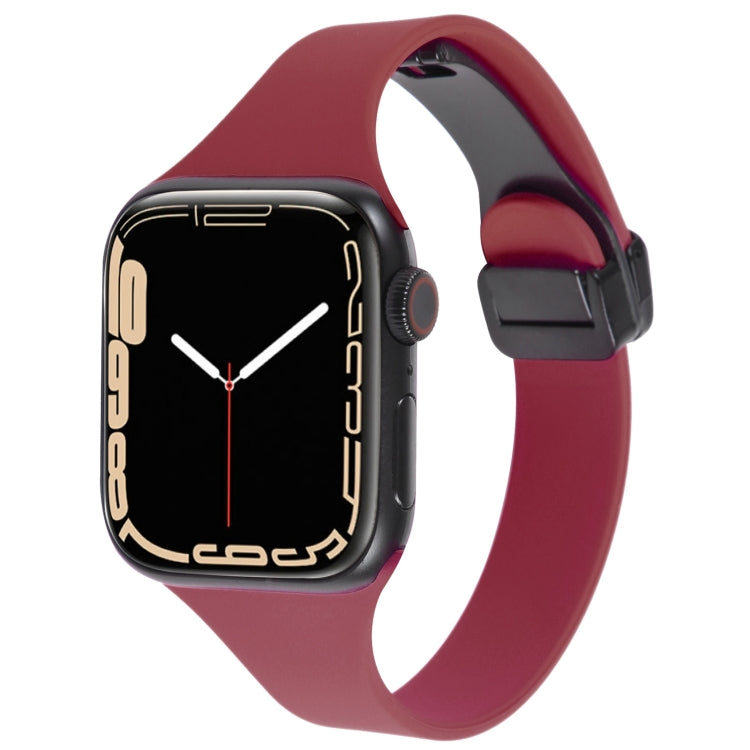 For Apple Watch SE 2022 44mm Magnetic Buckle Slim Silicone Watch Band(Wine Red) - Watch Bands by PMC TechLife | Online Shopping South Africa | PMC TechLife