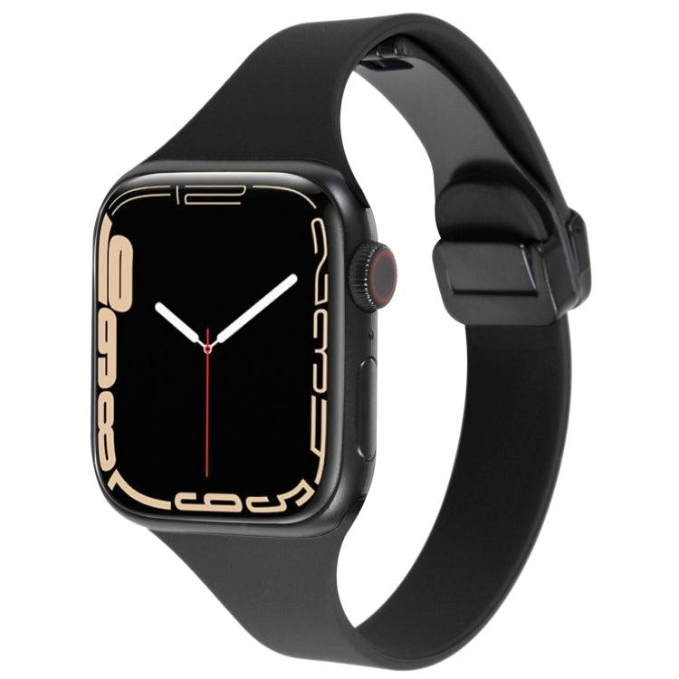 For Apple Watch SE 2022 44mm Magnetic Buckle Slim Silicone Watch Band(Black) - Watch Bands by PMC TechLife | Online Shopping South Africa | PMC TechLife