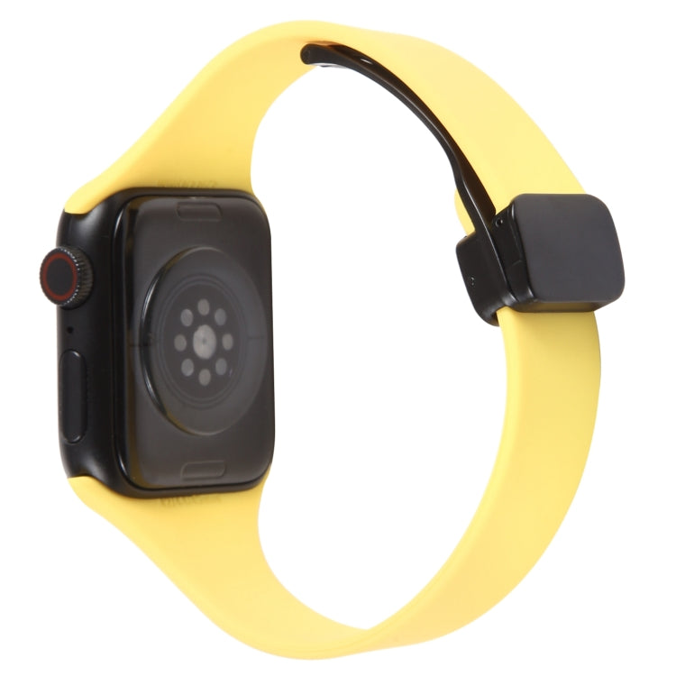 For Apple Watch SE 2022 44mm Magnetic Buckle Slim Silicone Watch Band(Light Yellow) - Watch Bands by PMC TechLife | Online Shopping South Africa | PMC TechLife