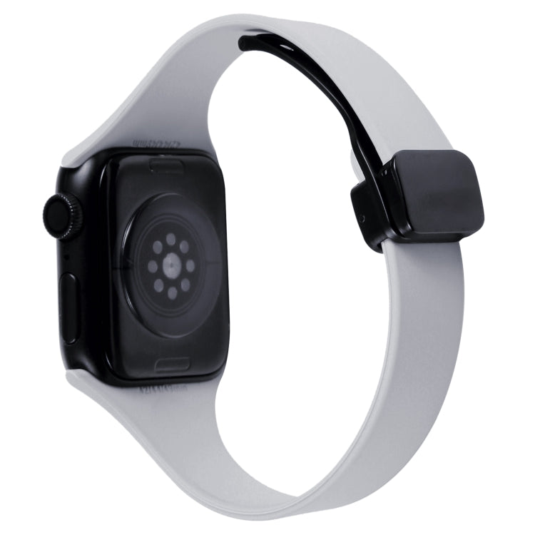 For Apple Watch SE 2022 44mm Magnetic Buckle Slim Silicone Watch Band(Light Grey) - Watch Bands by PMC TechLife | Online Shopping South Africa | PMC TechLife